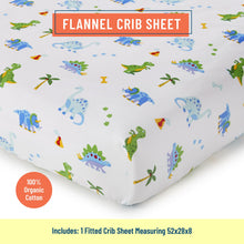 Load image into Gallery viewer, Dinosaur Land 100% Organic Cotton Flannel Fitted Crib Sheet