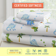 Load image into Gallery viewer, Dinosaur Land 100% Organic Cotton Flannel Fitted Crib Sheet