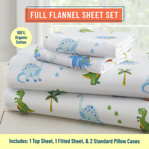 Dinosaur Land 100% Organic Cotton Flannel Sheet Set