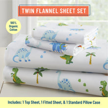 Load image into Gallery viewer, Dinosaur Land 100% Organic Cotton Flannel Sheet Set