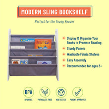 Load image into Gallery viewer, Modern Sling Bookshelf - White with Gray Canvas