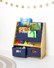 Load image into Gallery viewer, Natural Sling Bookshelf with Storage Totes