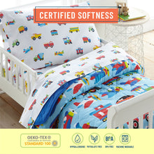 Load image into Gallery viewer, Trains Planes & Trucks 100% Organic Cotton Flannel Sheet Set