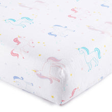 Load image into Gallery viewer, Unicorn 100% Organic Cotton Flannel Fitted Crib Sheet