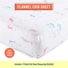 Load image into Gallery viewer, Unicorn 100% Organic Cotton Flannel Fitted Crib Sheet