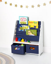 Load image into Gallery viewer, White Sling Bookshelf with Storage Totes