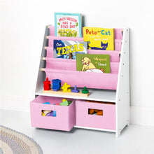 Load image into Gallery viewer, White Sling Bookshelf with Storage Totes