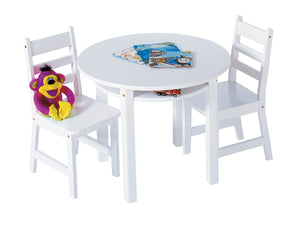 Kids Round Table with Shelf & 2 Chairs, White