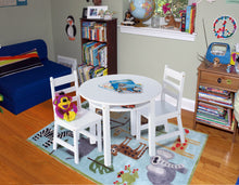 Load image into Gallery viewer, Kids Round Table with Shelf &amp; 2 Chairs, White
