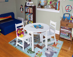 Kids Round Table with Shelf & 2 Chairs, White