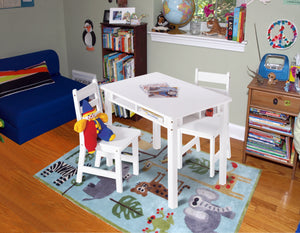 Kids Rectangular Table with Shelves & 2 Chairs