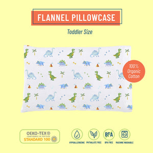 Dinosaur Land 100% Organic Cotton Flannel Toddler Pillow Case