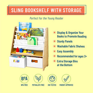 Natural Sling Bookshelf with Storage Totes
