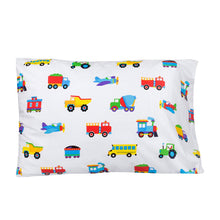 Load image into Gallery viewer, Trains Planes &amp; Trucks 100% Organic Cotton Flannel Toddler Pillow Case
