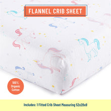 Load image into Gallery viewer, Unicorn 100% Organic Cotton Flannel Fitted Crib Sheet
