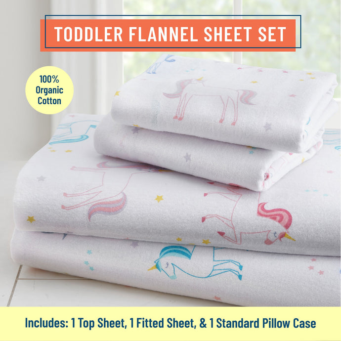 Unicorn 100% Organic Cotton Flannel Sheet Set