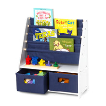 Load image into Gallery viewer, White Sling Bookshelf with Storage Totes
