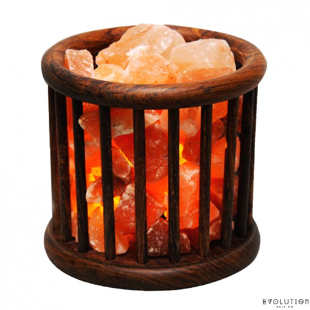 Wooden Basket Crystal Salt Lamp